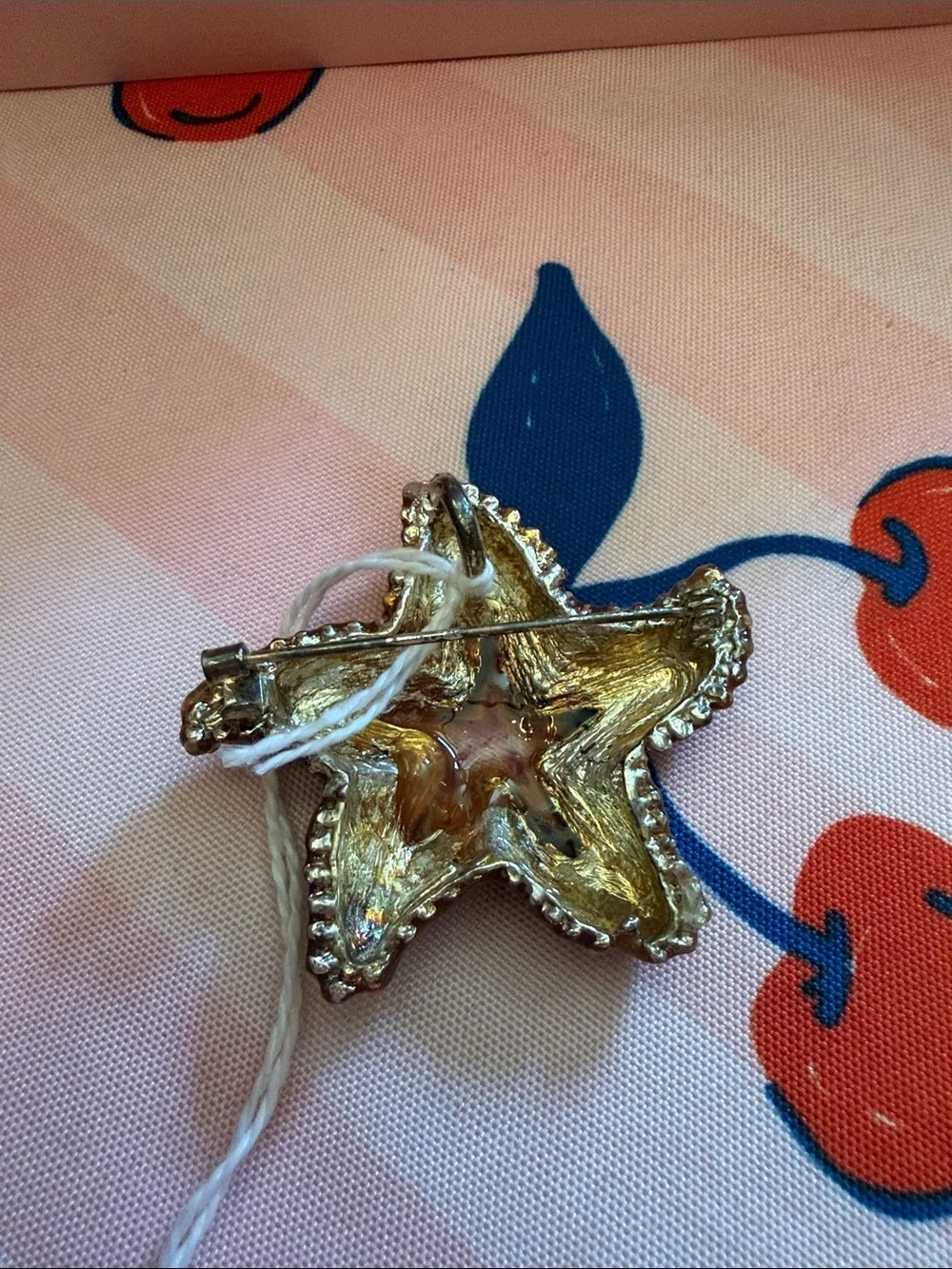 Vintage Gold Starfish Brooch with Purple Accent
